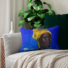 Load image into Gallery viewer, Blue and Gold Spun Polyester Lumbar Pillow